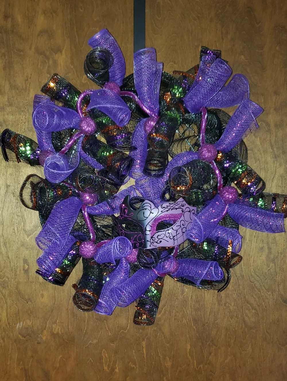 Purple Mardi Gras Decorative Wreath with Mask Accent